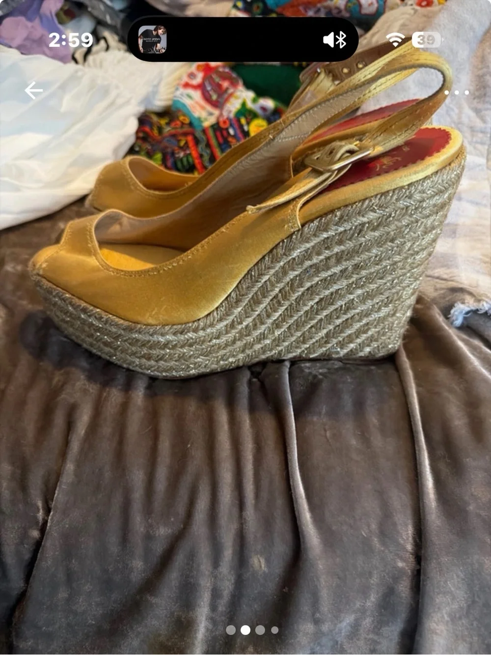 Christian Louboutin Yellow Espadrille Peep-Toe Wedge Slingbacks
